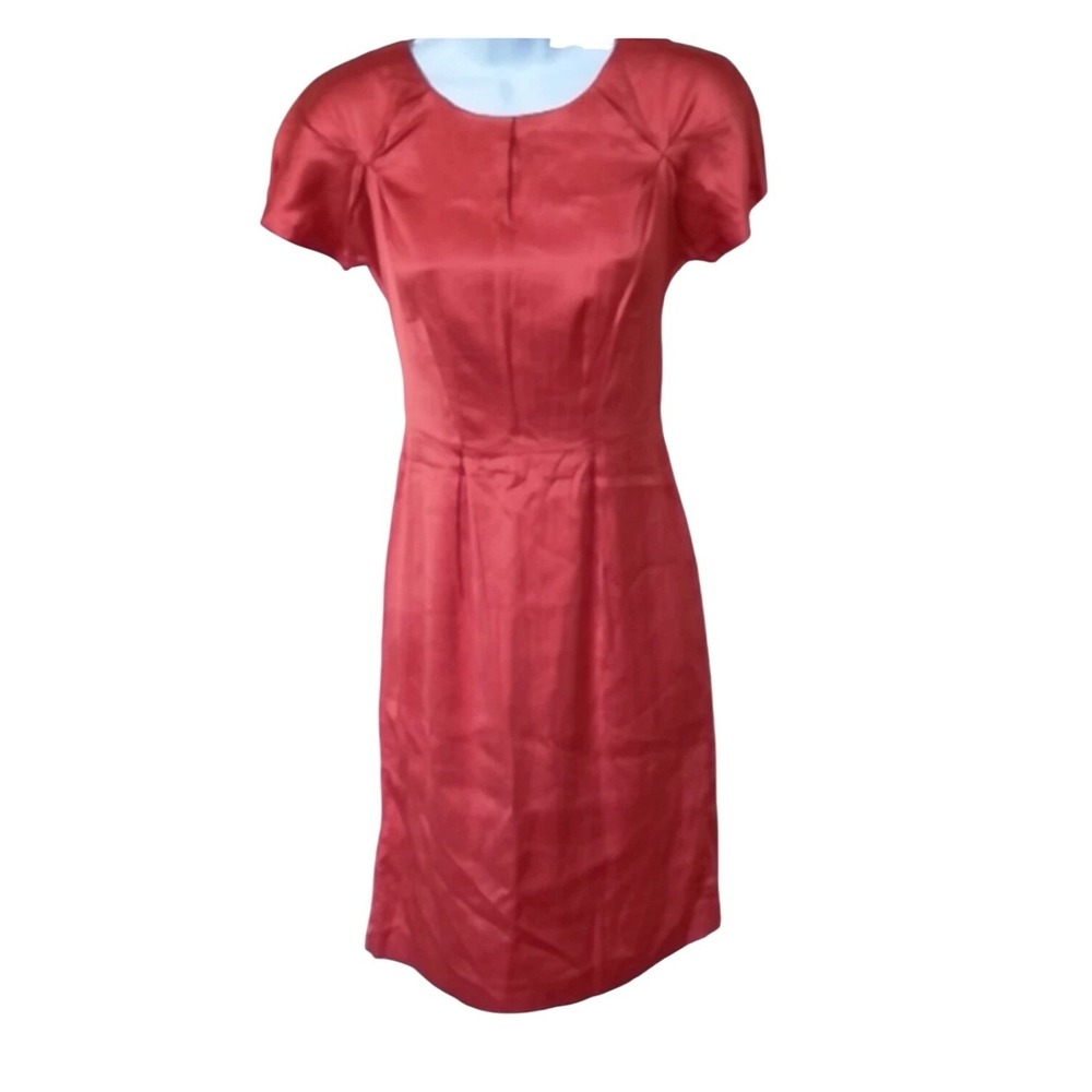 Banana Republic Womens Orange Satin Sheath Dress Short Sleeve Stretch Size 6 NWT